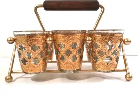 Culver Mid-Century Valencia Shot Glasses with Atomic Carrier (Set of 6)