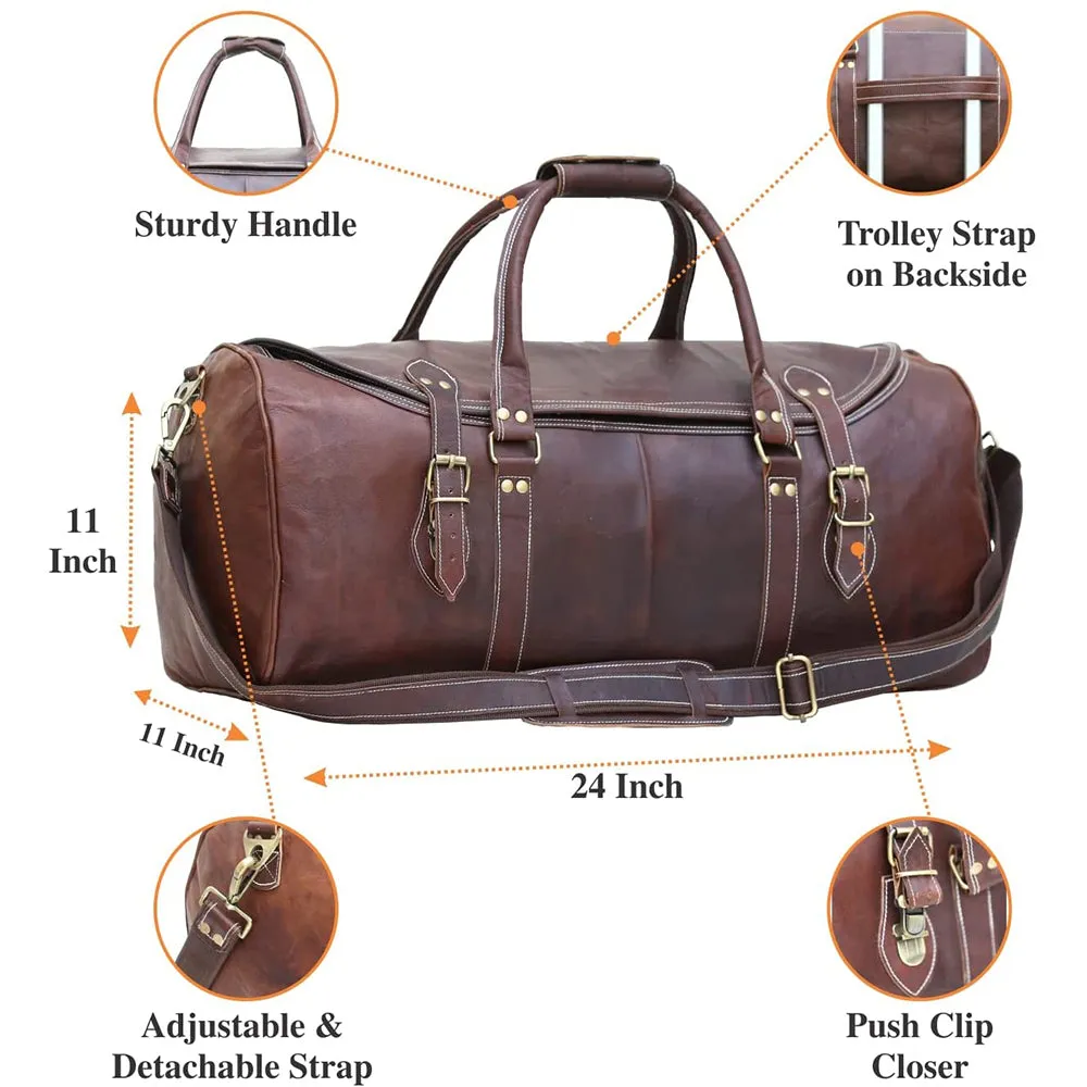 Dazzlo Genuine Leather Duffel Bag 40L - Coffee Brown - 23"