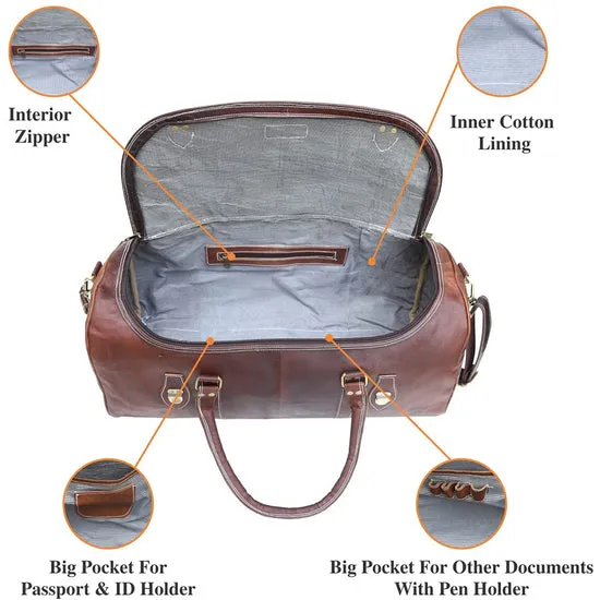 Dazzlo Genuine Leather Duffel Bag 40L - Coffee Brown - 23"