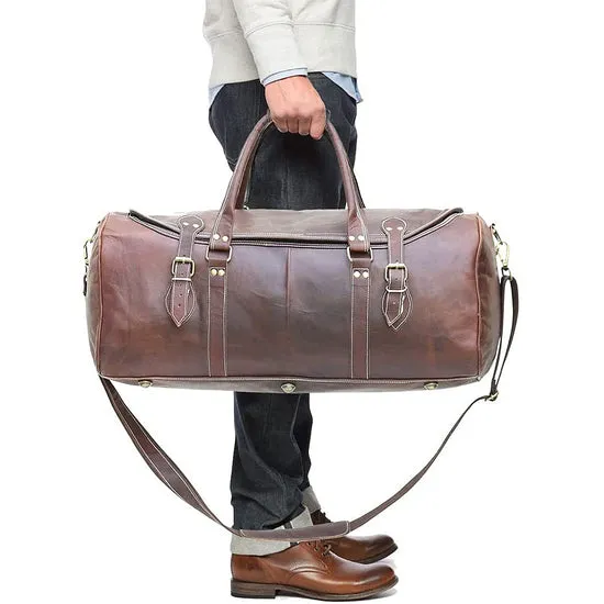 Dazzlo Genuine Leather Duffel Bag 40L - Coffee Brown - 23"