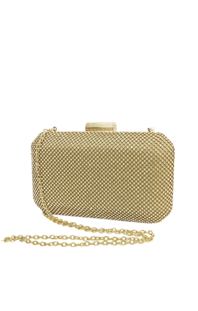 DIAMANTE MESH STRUCTURED CLUTCH IN GOLD