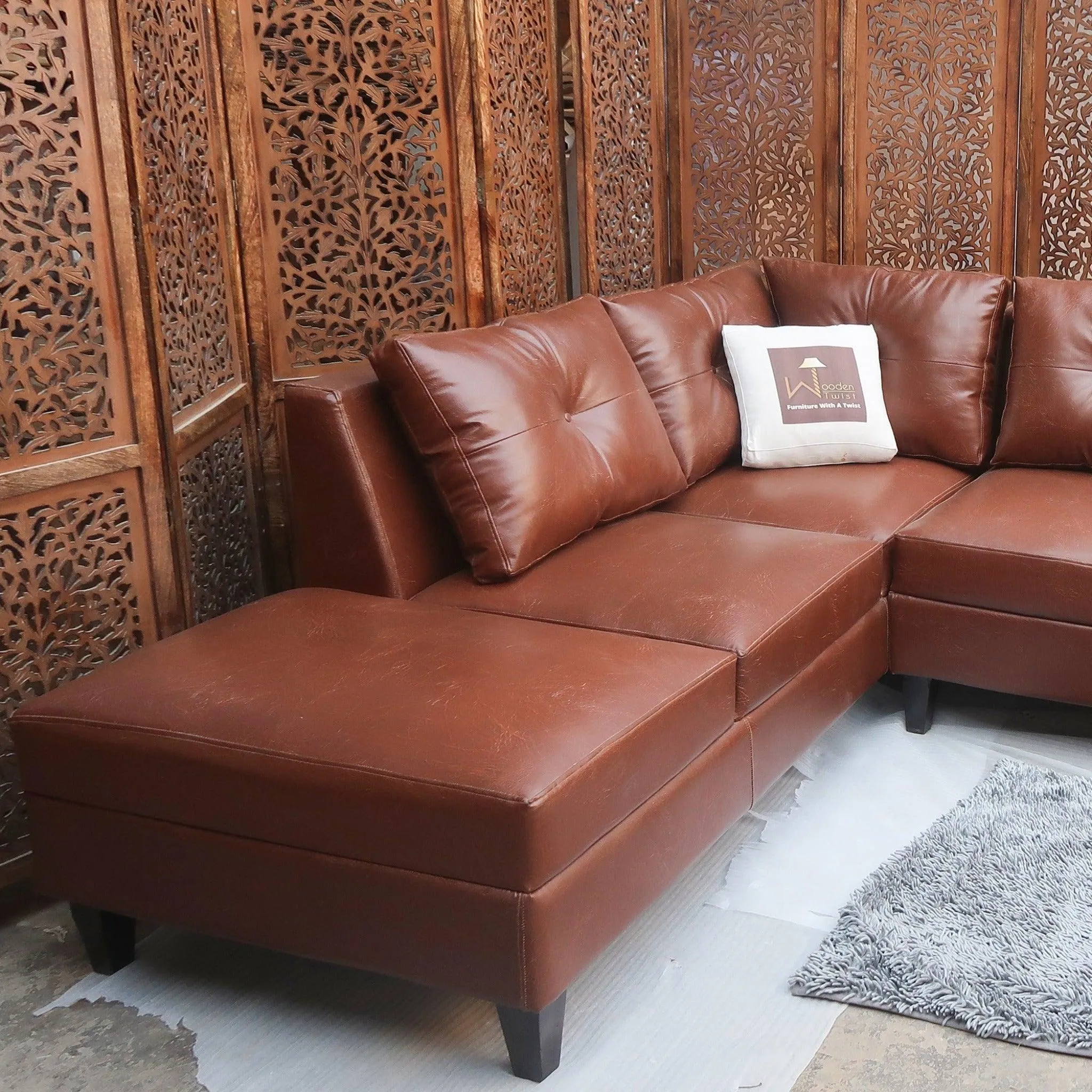Elizalina 6 Seater LHS Corner L Shape Sofa In Brown Leatherette