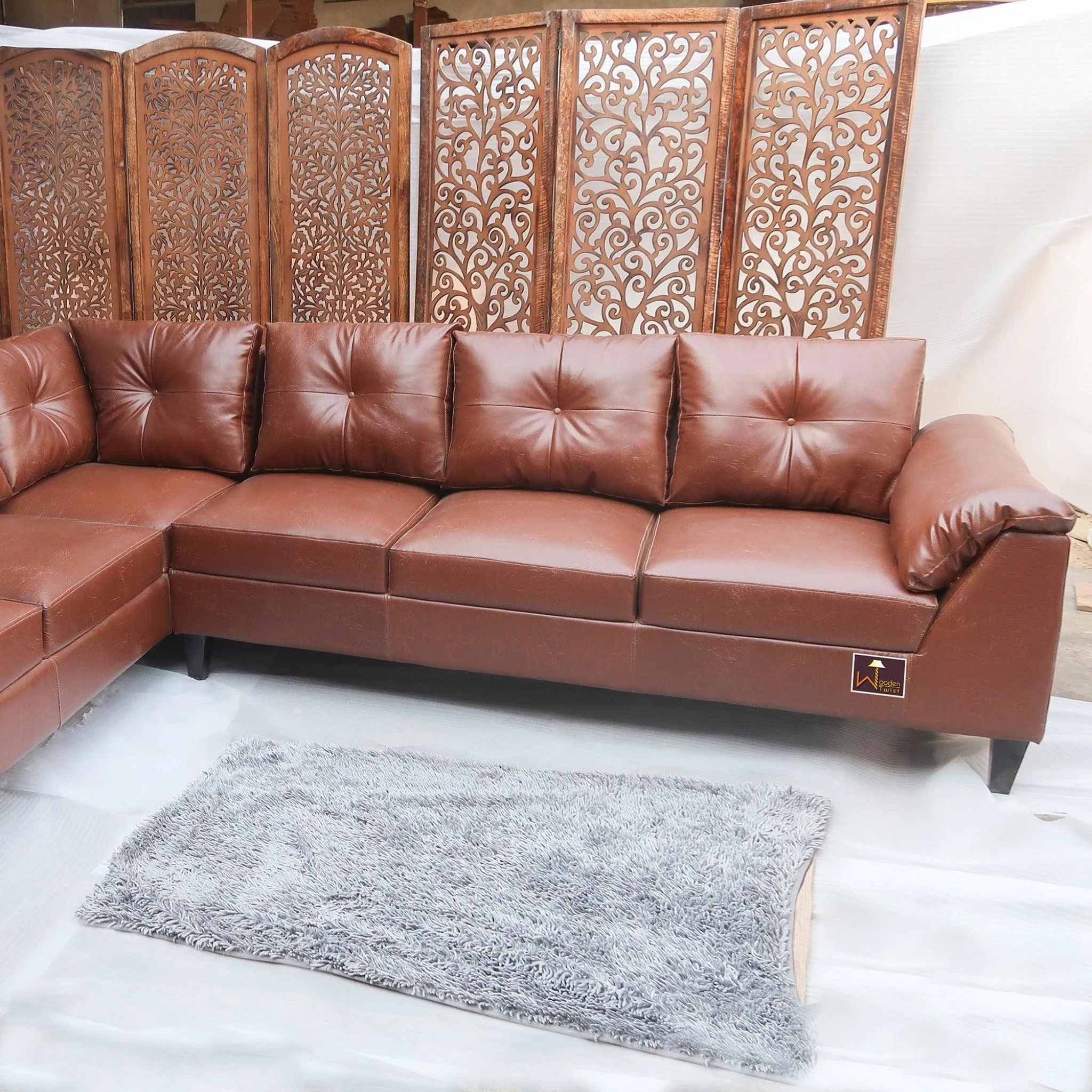 Elizalina 6 Seater LHS Corner L Shape Sofa In Brown Leatherette