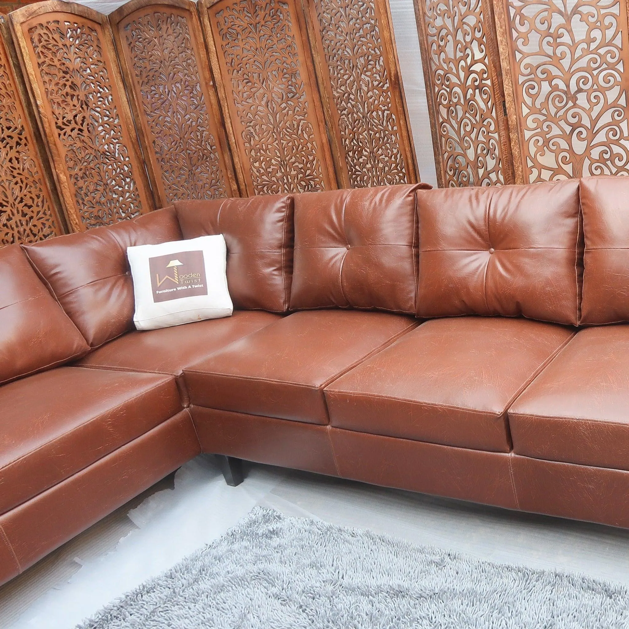 Elizalina 6 Seater LHS Corner L Shape Sofa In Brown Leatherette