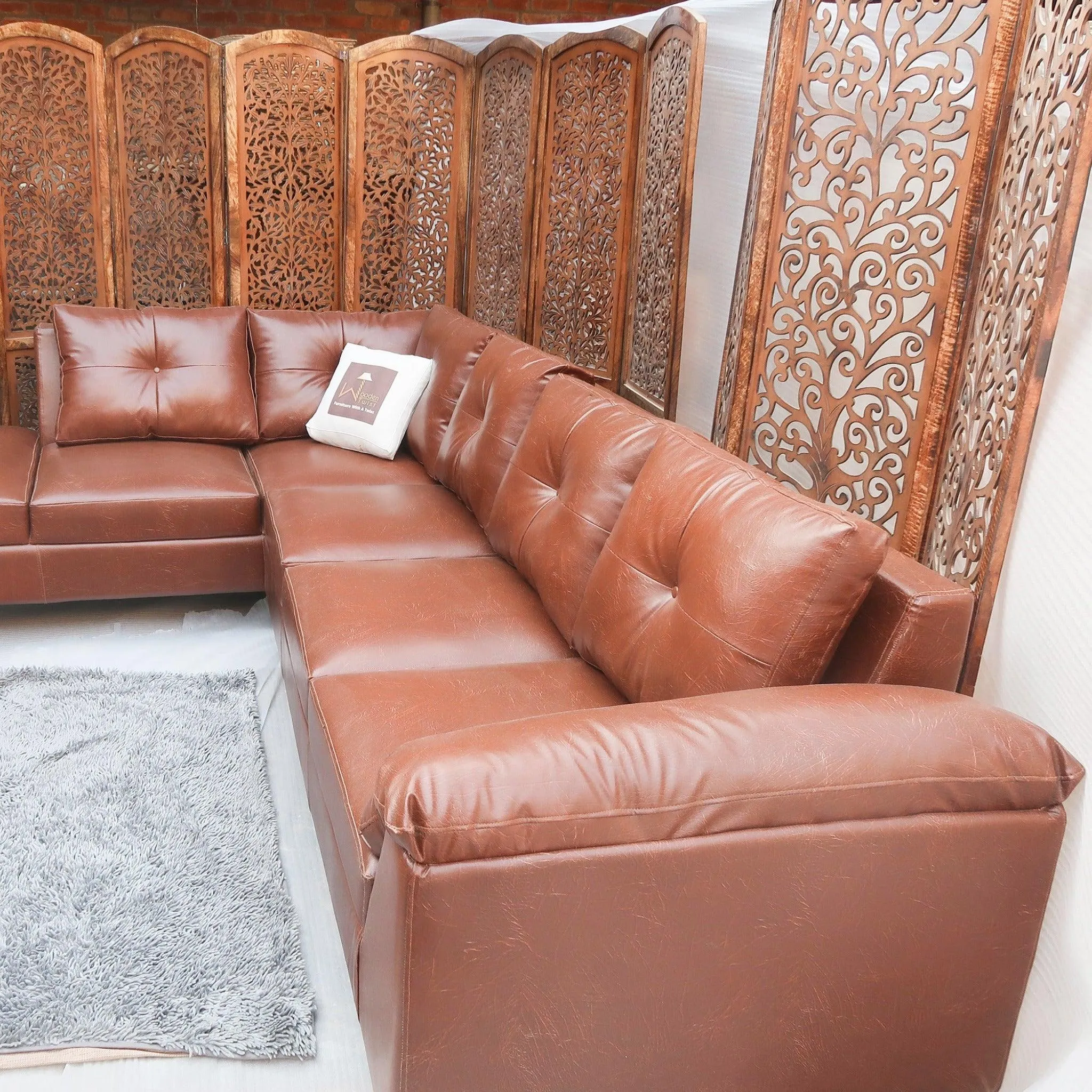 Elizalina 6 Seater LHS Corner L Shape Sofa In Brown Leatherette