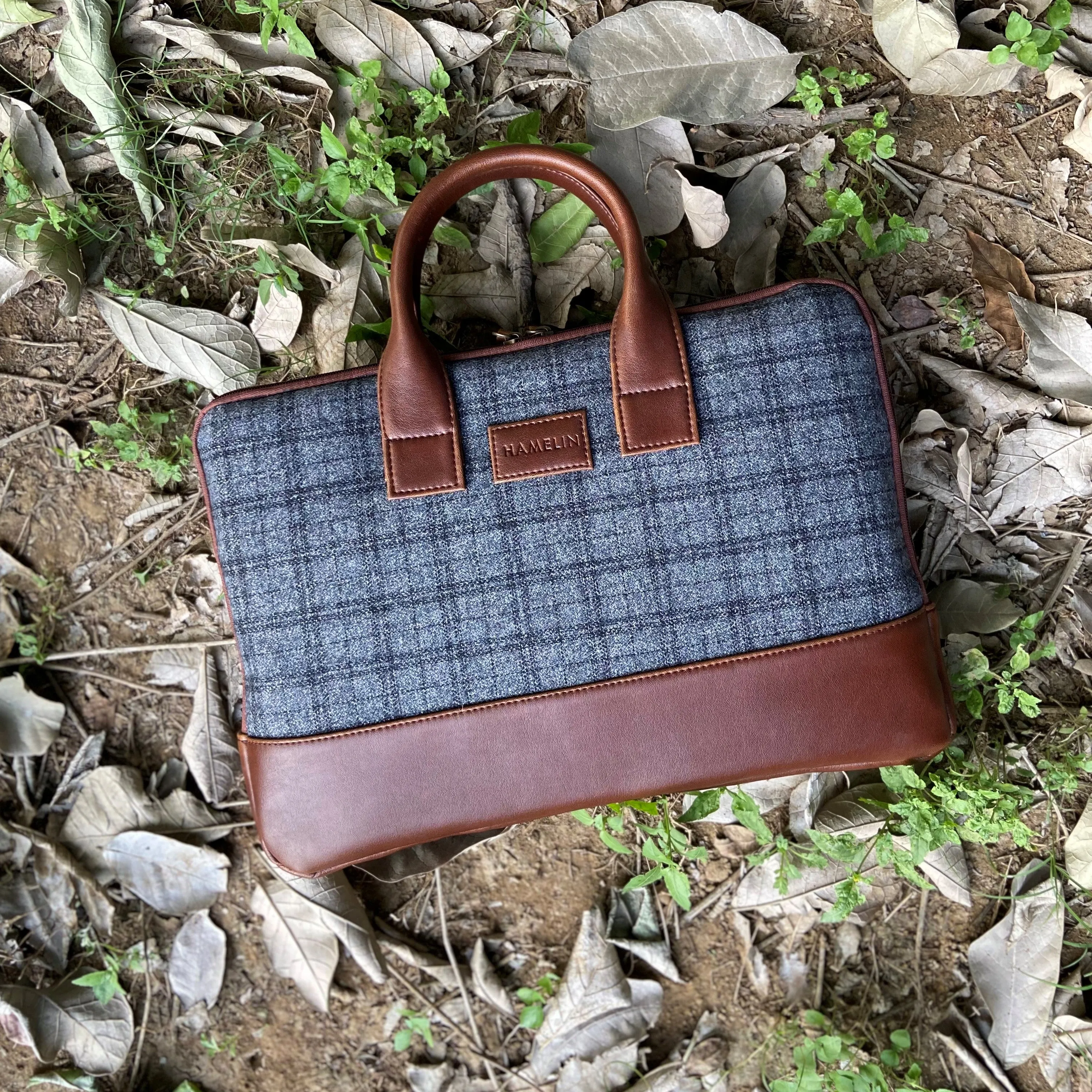 Elon Laptop Sleeve - Grey Overcheck Twill - SAMPLE SALE