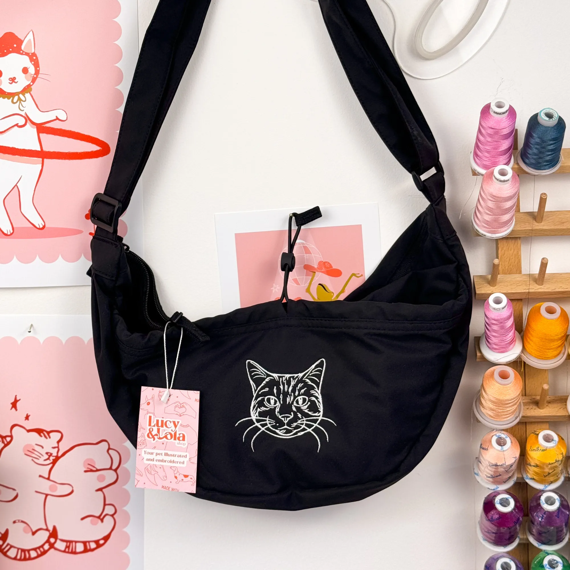 Embroidered Outline Pet Portrait Cross Body Bag