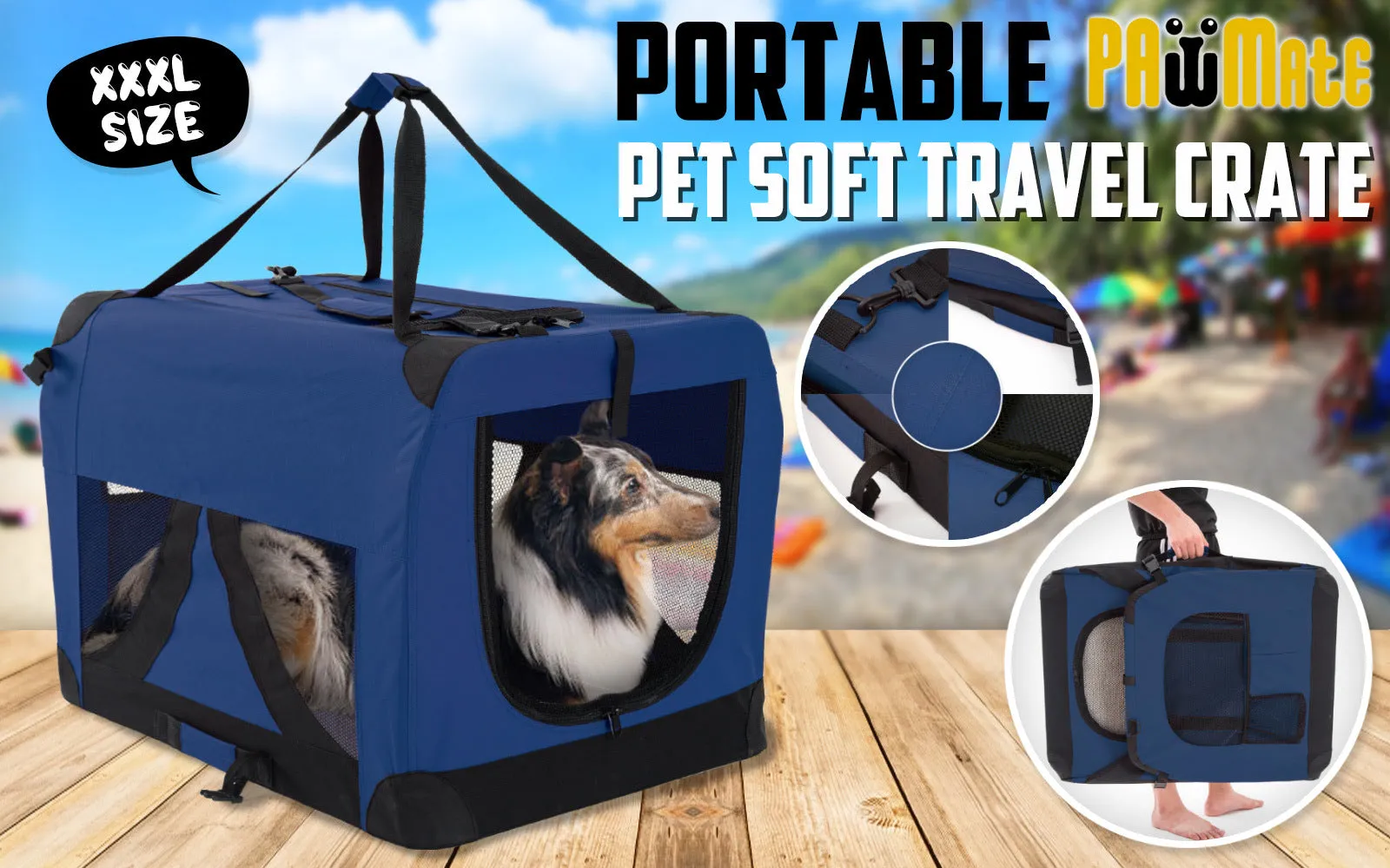 Extra Large Water-Resistant Soft Dog Crate – Blue | Paw Mate