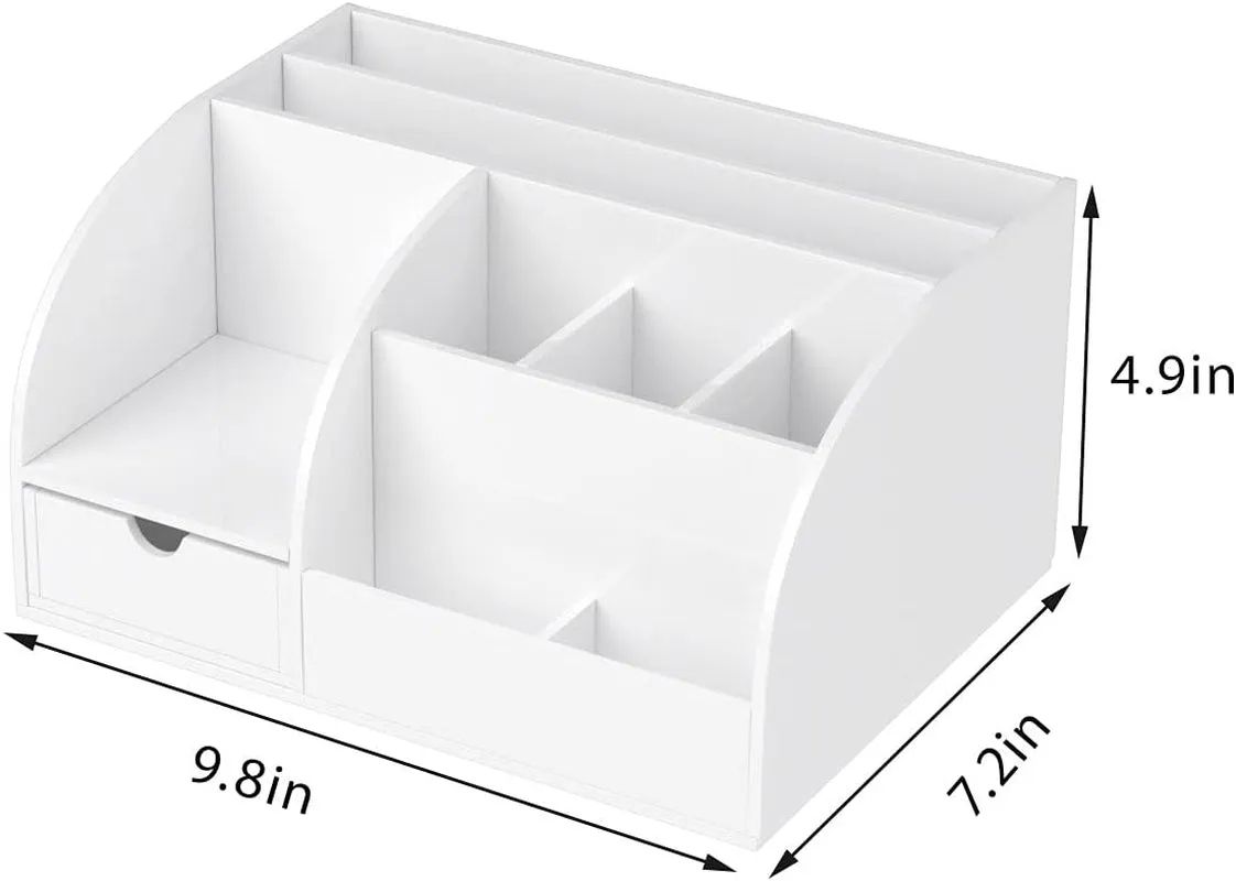 FEMELI Office Desk Organizer and Accessaries,Acrylic Desk Organizer with 8 Compartments  1 Drawer(White)