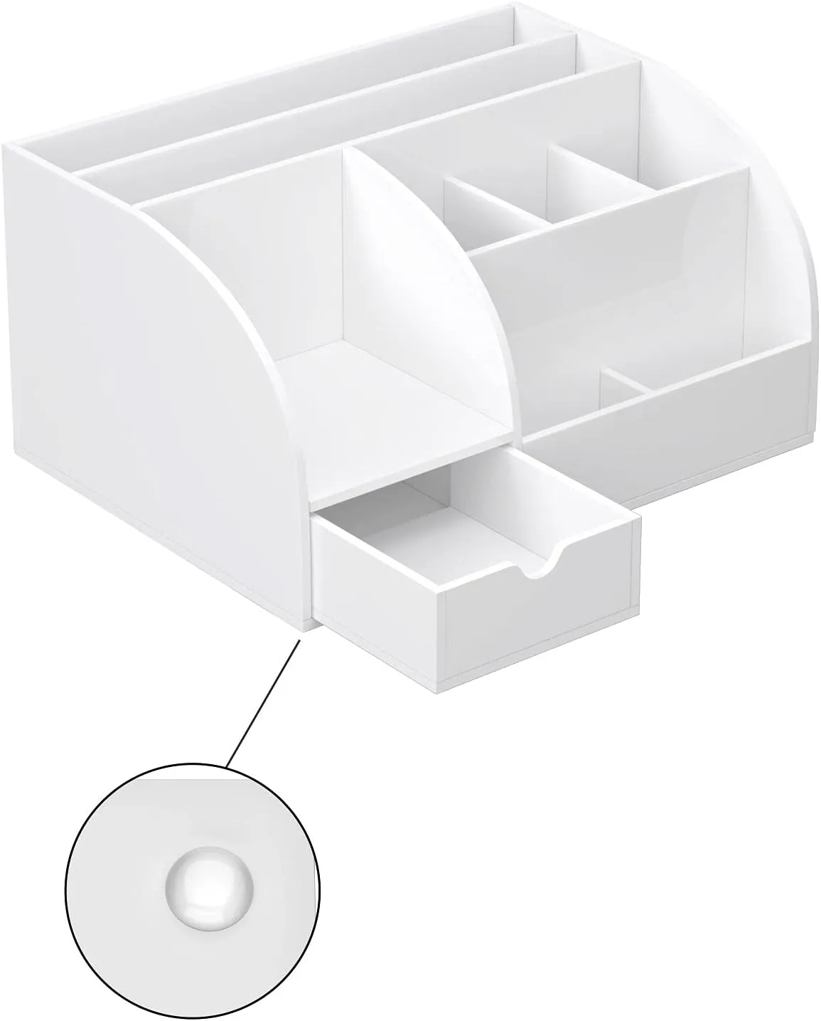 FEMELI Office Desk Organizer and Accessaries,Acrylic Desk Organizer with 8 Compartments  1 Drawer(White)