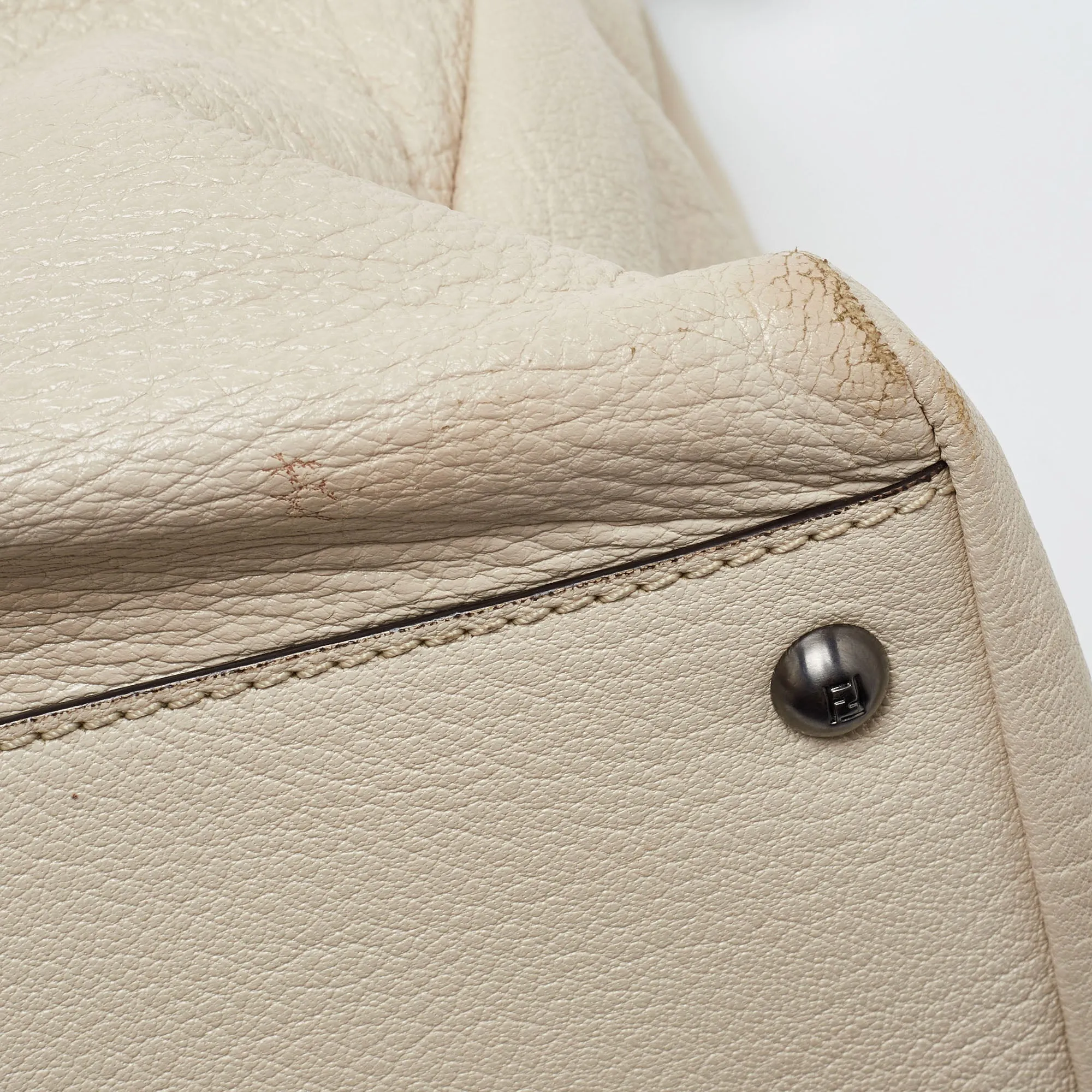 Fendi Beige Leather Large Peekaboo Top Handle Bag
