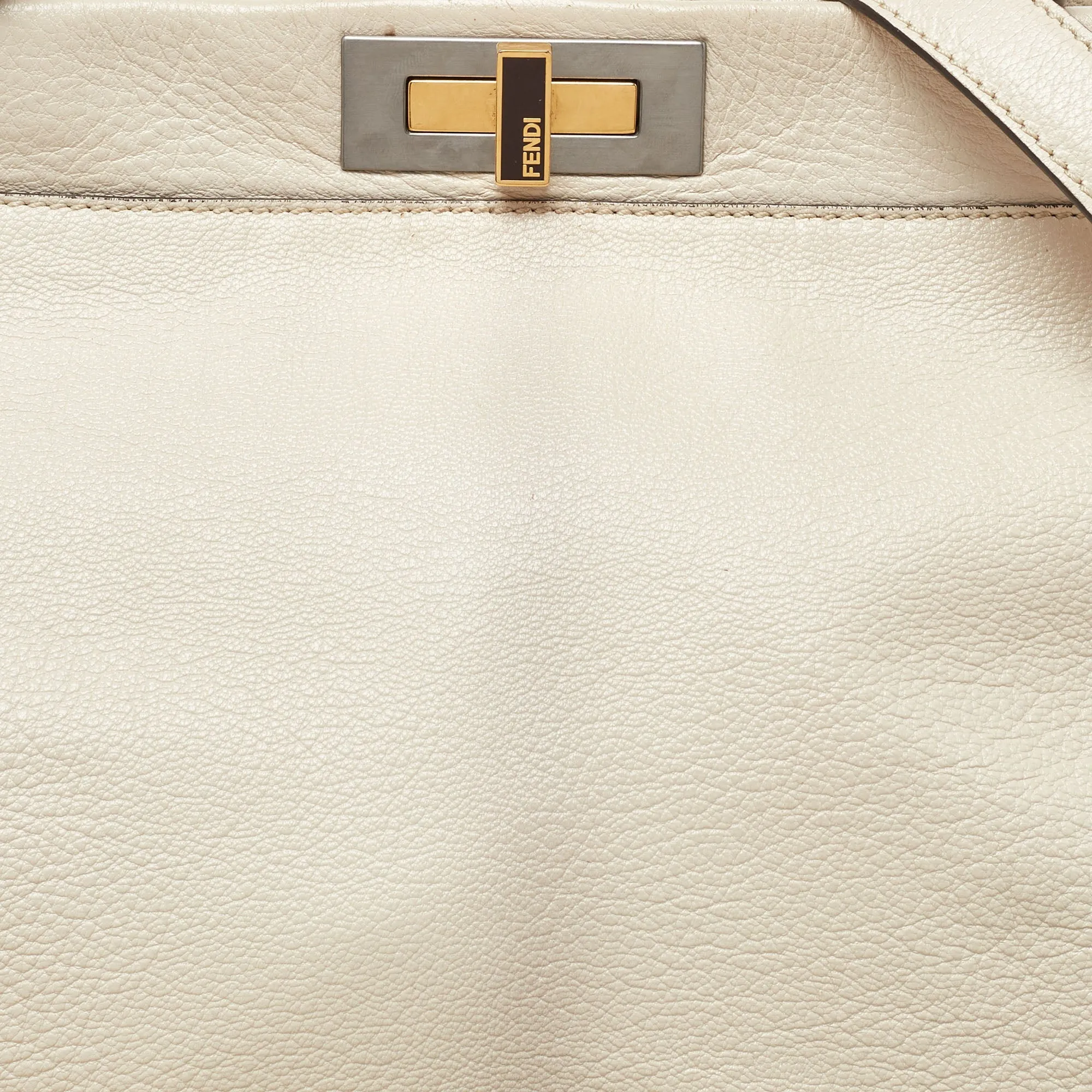 Fendi Beige Leather Large Peekaboo Top Handle Bag