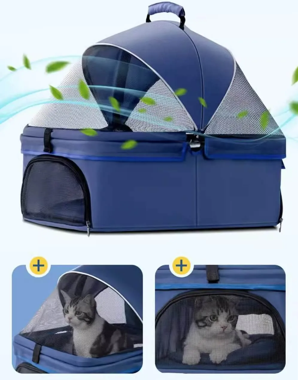 Foldable Pet Stroller Cat Dog Detachable Carrier for Travel Shopping Walking