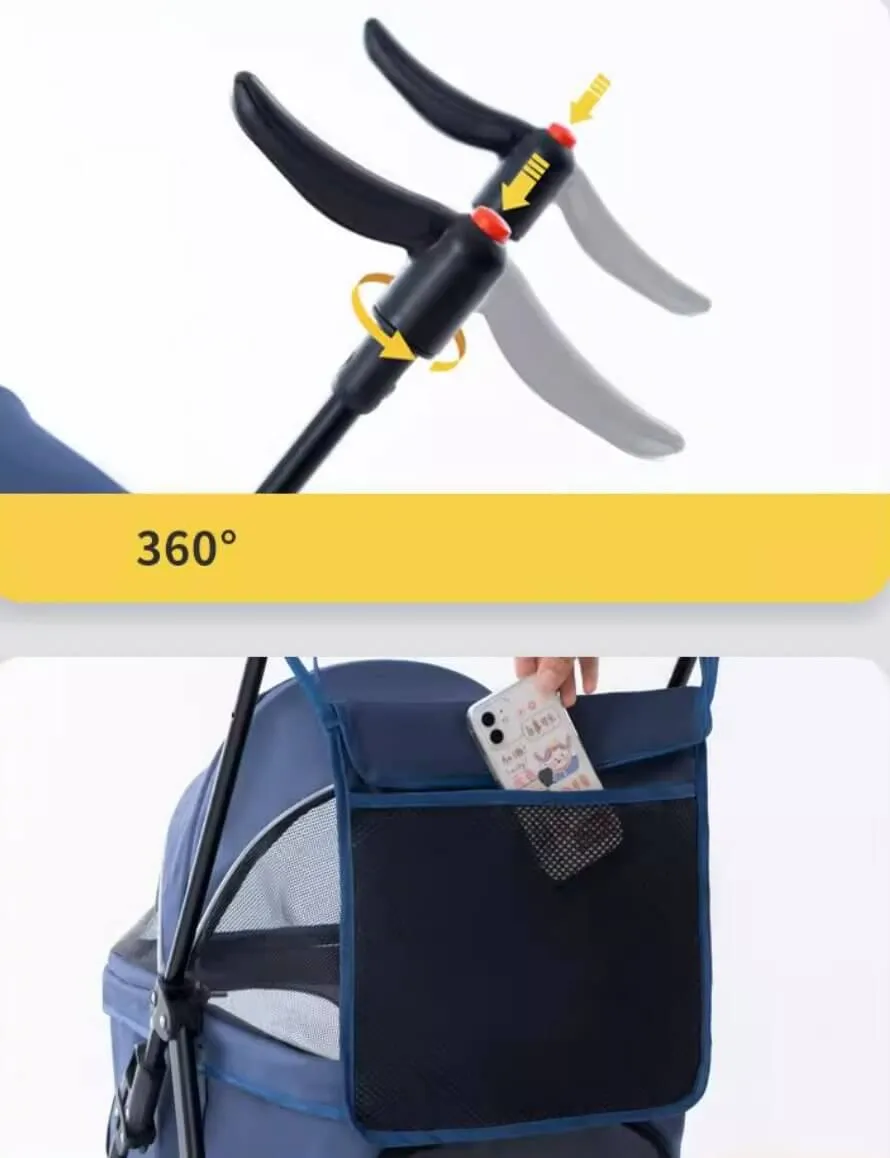 Foldable Pet Stroller Cat Dog Detachable Carrier for Travel Shopping Walking