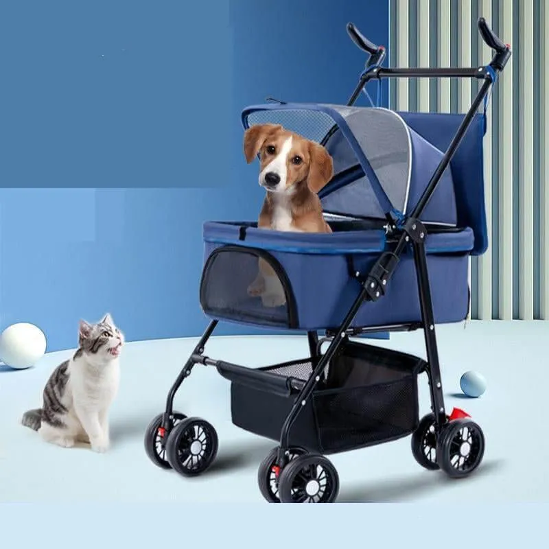 Foldable Pet Stroller Cat Dog Detachable Carrier for Travel Shopping Walking