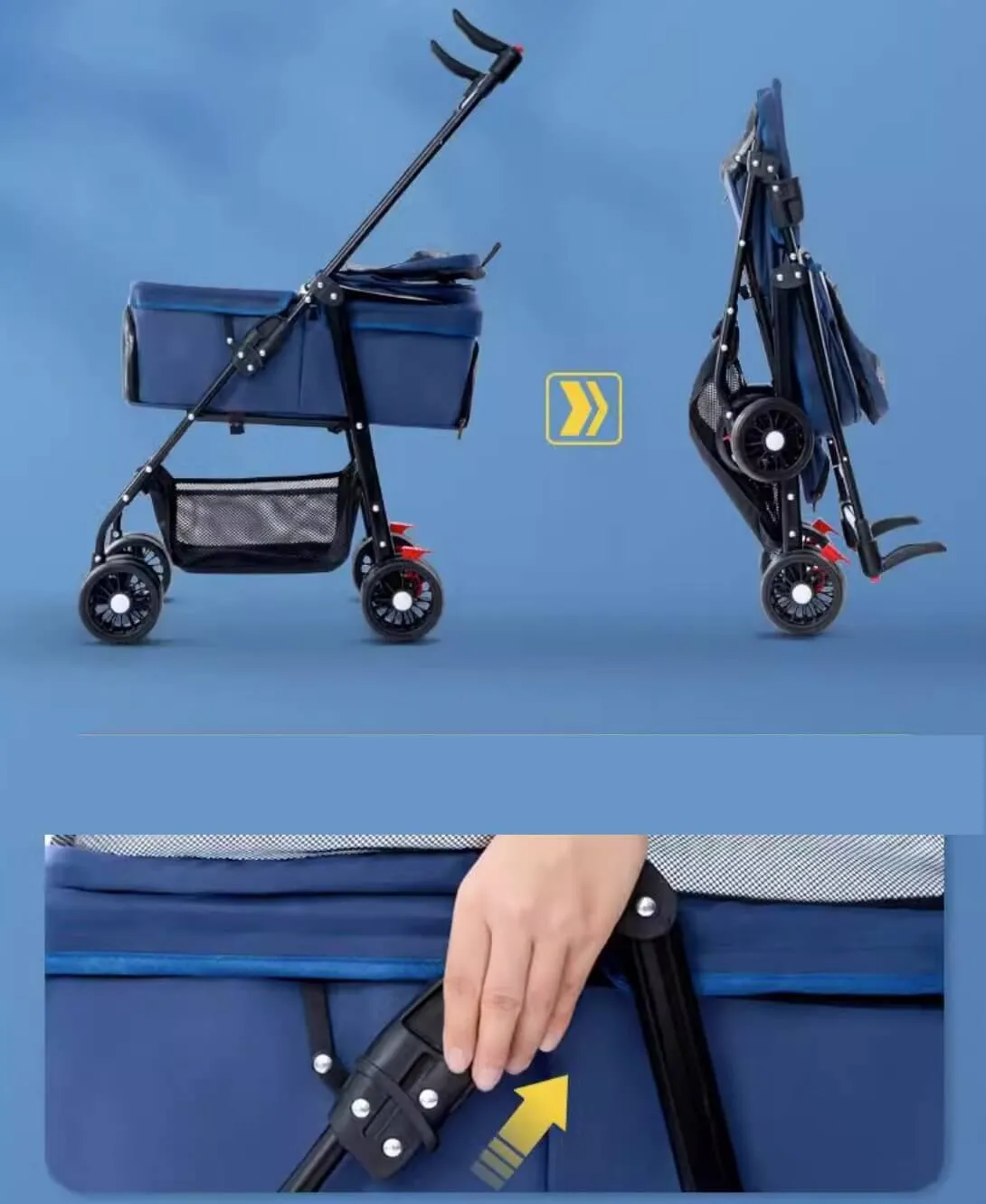 Foldable Pet Stroller Cat Dog Detachable Carrier for Travel Shopping Walking