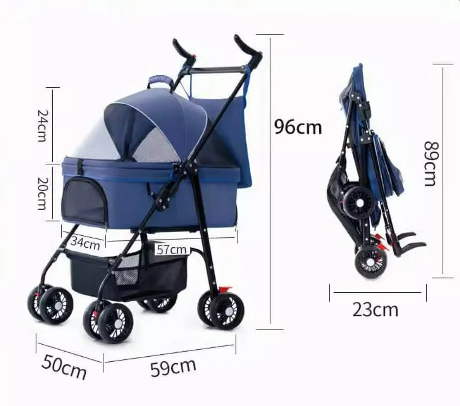 Foldable Pet Stroller Cat Dog Detachable Carrier for Travel Shopping Walking