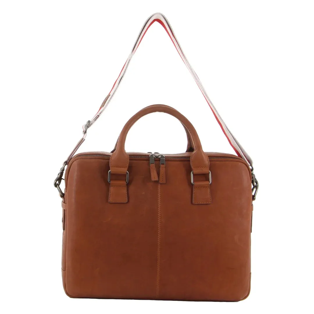 GAP - 15 Leather 2 handle briefcase w Strap - Tan
