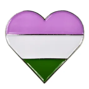 Genderqueer Flag Silver Metal Heart Lapel Pin Badge