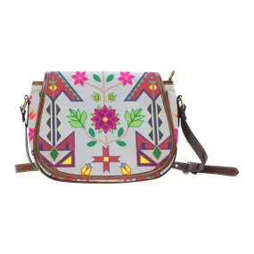 Geometric Floral Spring - Gray Saddle Bag/Small