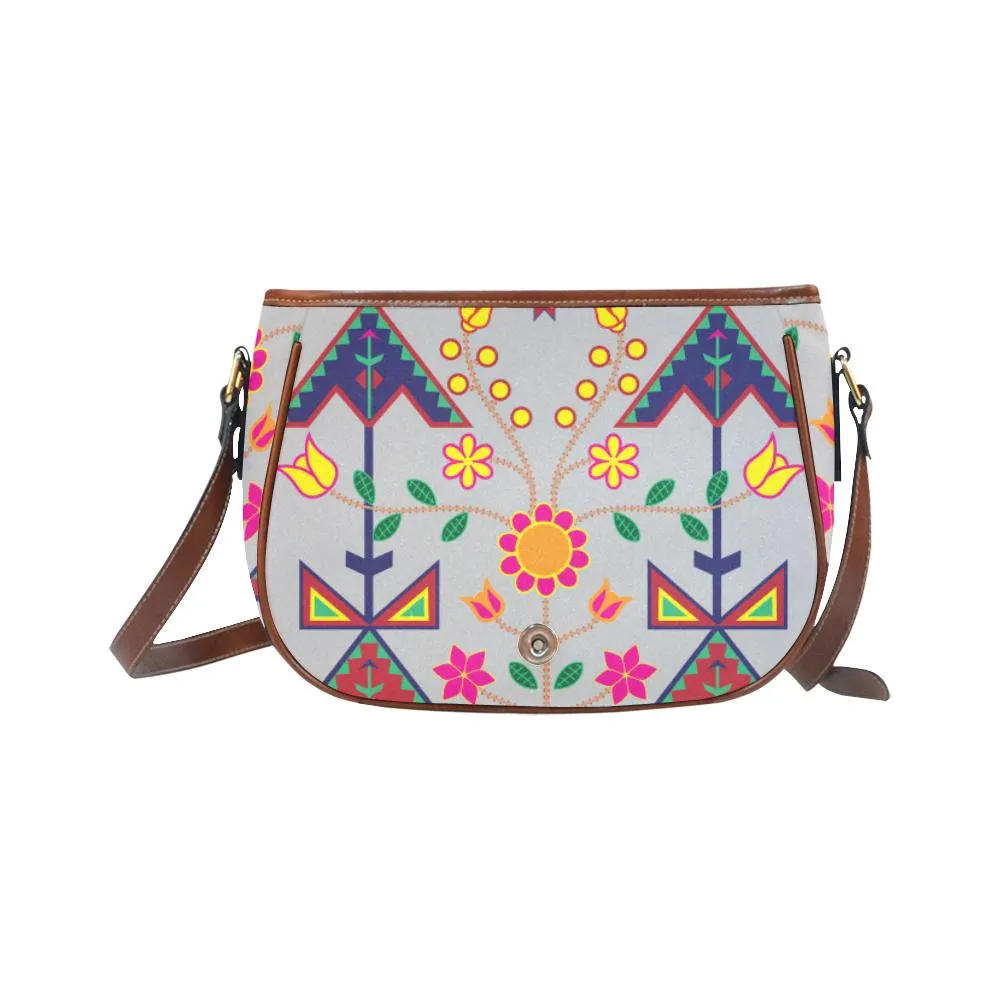 Geometric Floral Spring - Gray Saddle Bag/Small