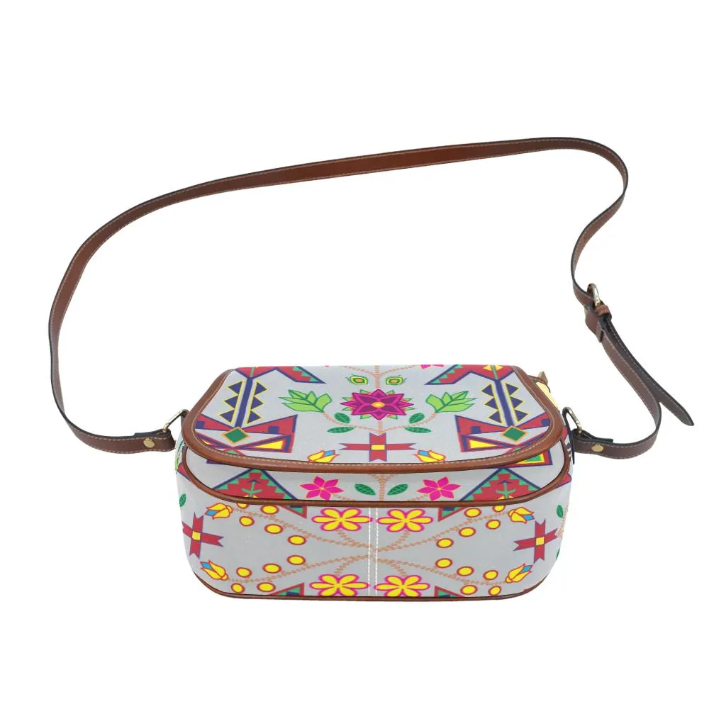 Geometric Floral Spring - Gray Saddle Bag/Small