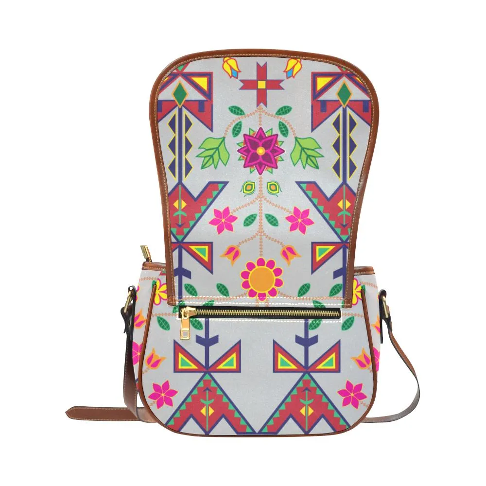 Geometric Floral Spring - Gray Saddle Bag/Small