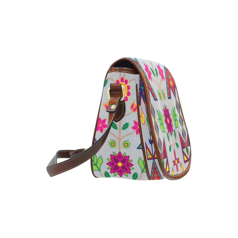 Geometric Floral Spring - Gray Saddle Bag/Small