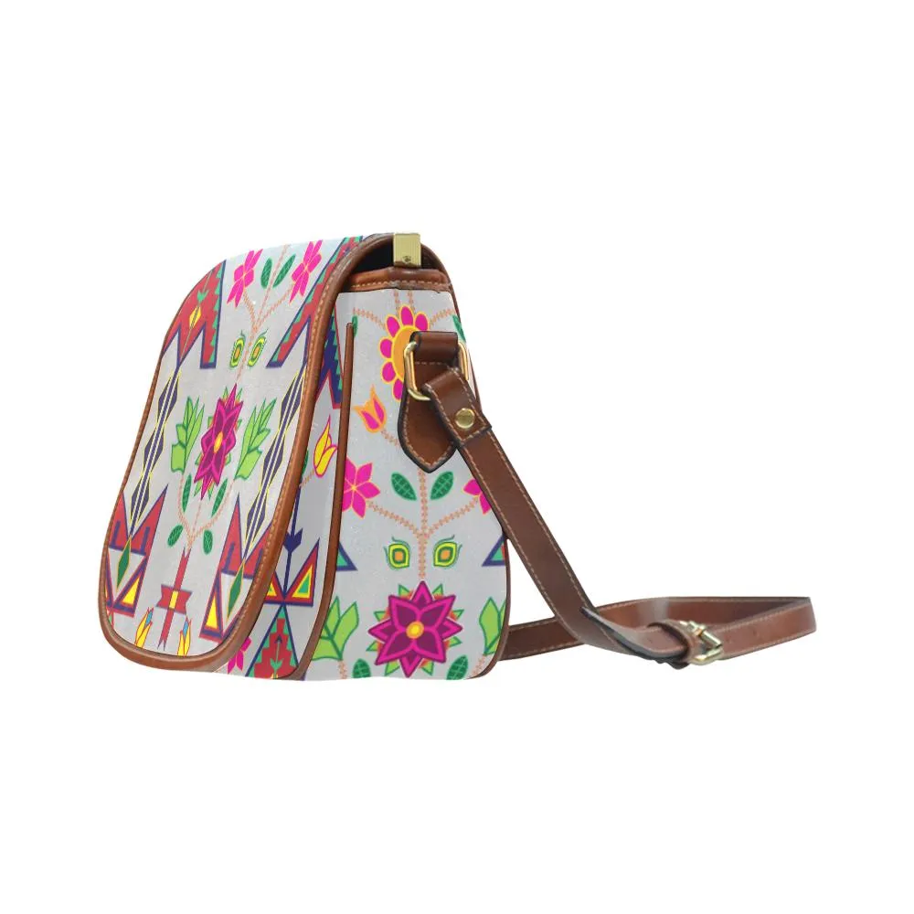 Geometric Floral Spring - Gray Saddle Bag/Small