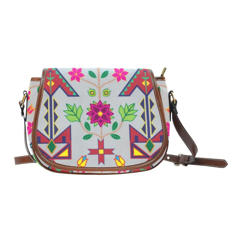 Geometric Floral Spring - Gray Saddle Bag/Small