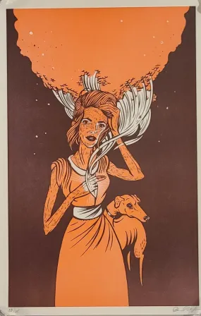 Girl with Greyhound Letterpress Print by Dan Christofferson- Beeteeth
