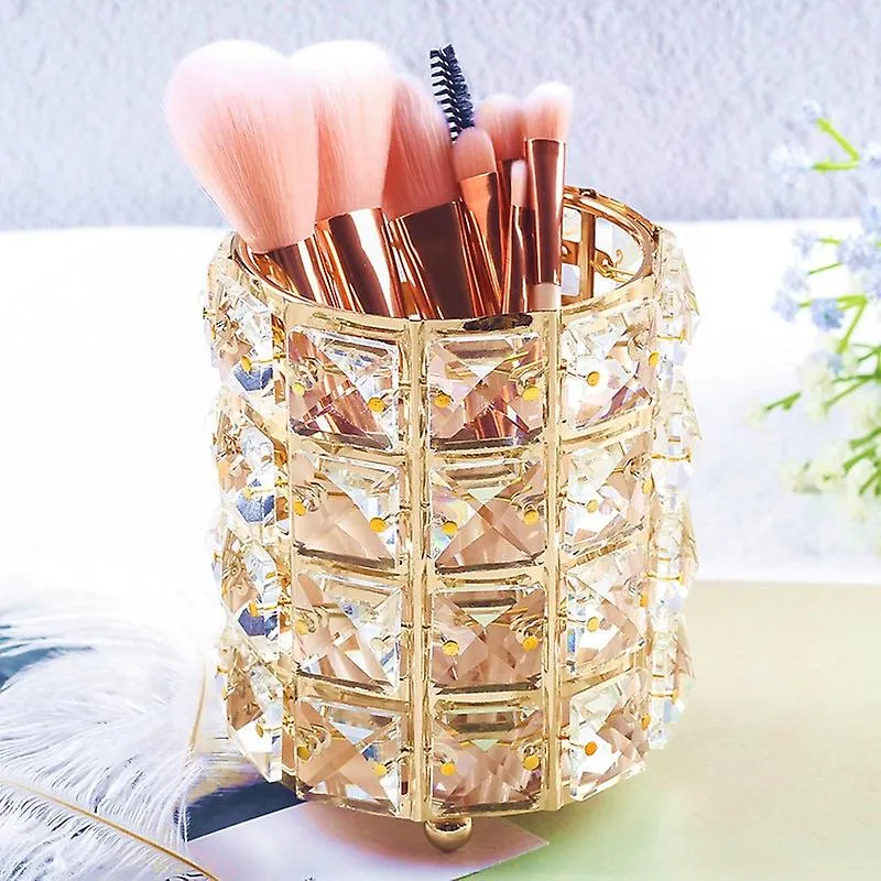 Gold Women MakEUp BrUSh Tools Holder Cosmetic Storage Crystal Box Collector Vase Fa0266