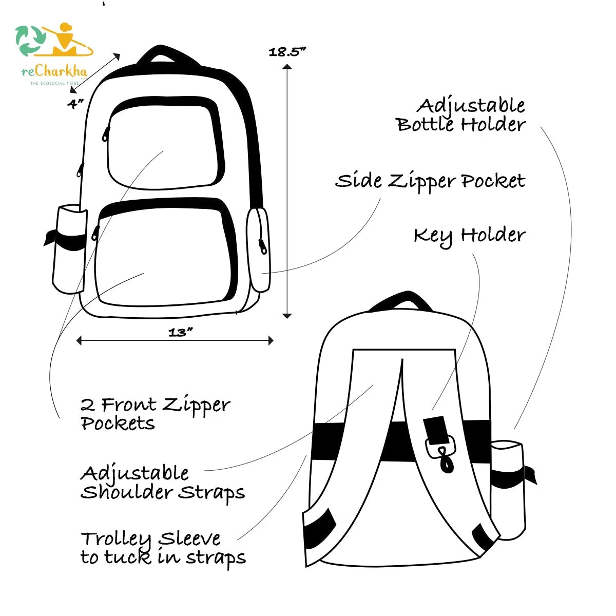 Golden Shimmery White Striped Upcycled Handwoven Commuter Backpack (CBP0824-012) PS_W