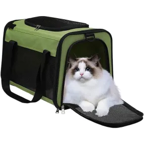 Green L-Size Portable Pet Carrier with Mesh Windows