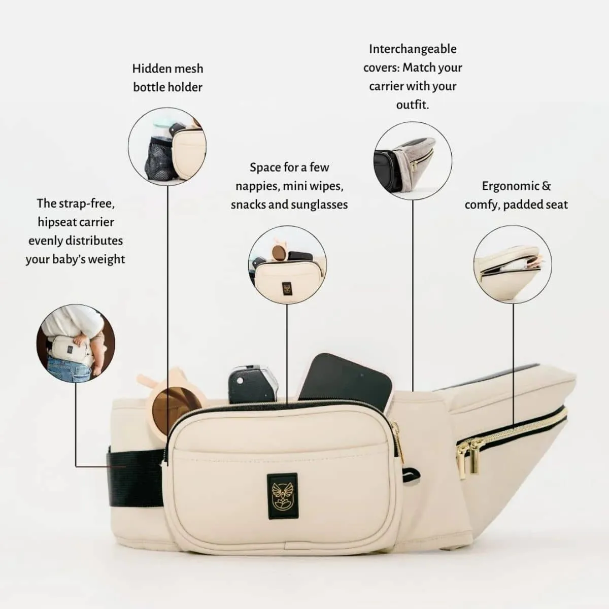 Hackerlily Hipsurfer - Hipseat Baby Carrier   Bum Bag - Sand Vegan Leather