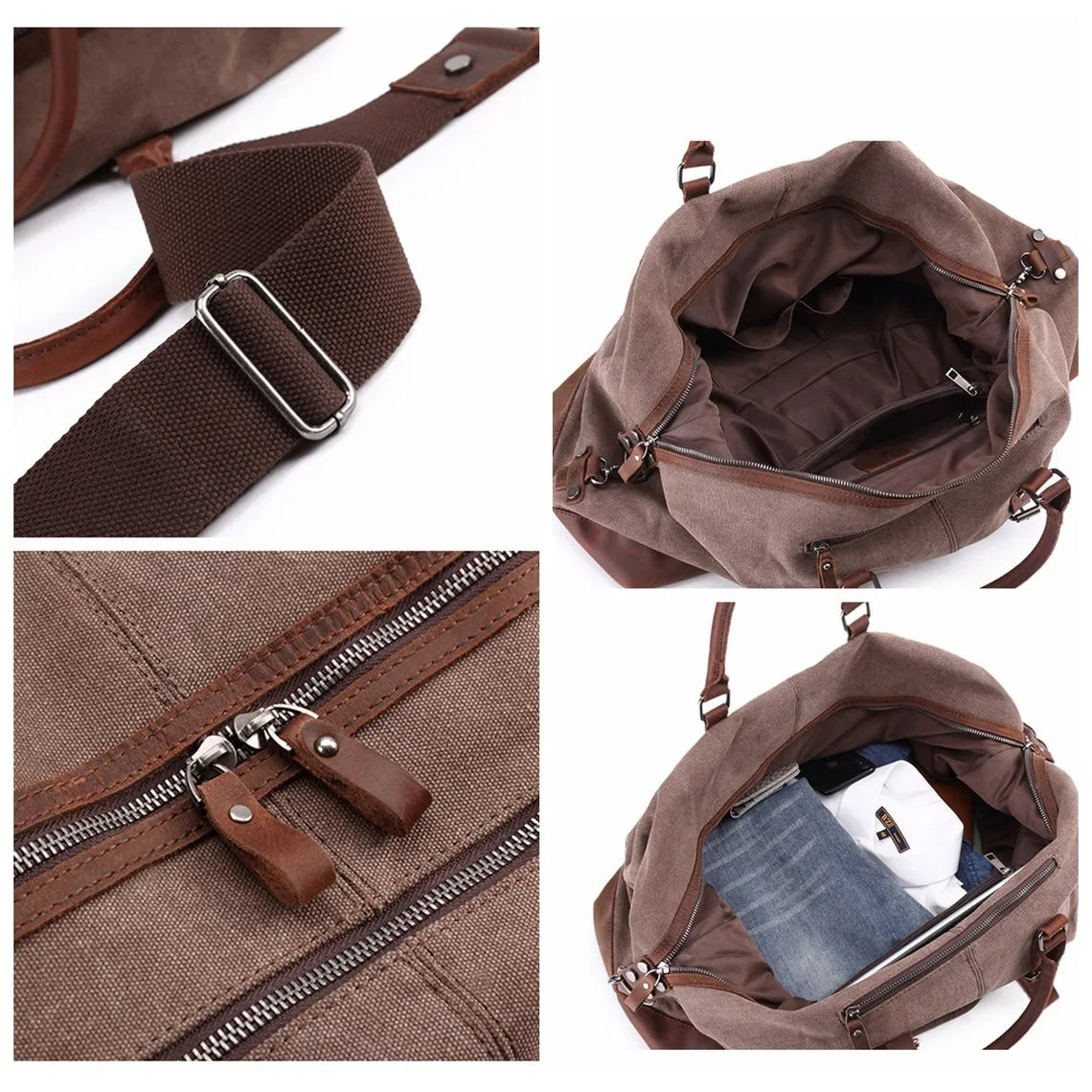 Handmade Canvas Leather Travel Bag Duffle Bag Holdall Luggage Weekender Bag 12031
