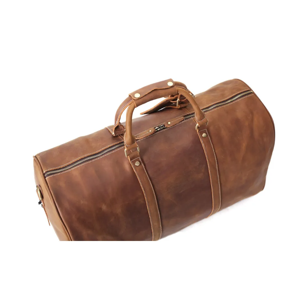 Handmade Vintage Full Grain Leather Travel Bag, Extra Large Duffle Bag - VB