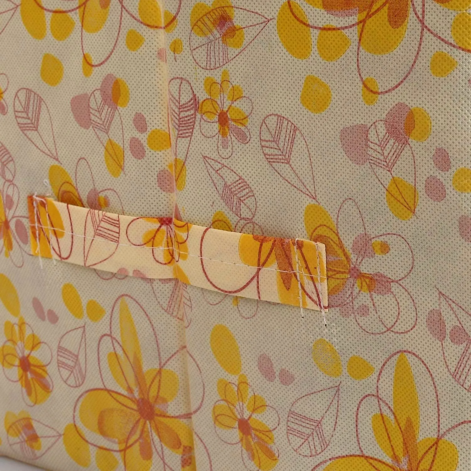 Heart Home Flower Printed Multiuses Non-Woven Closet Organizer With Handles- Pack of 2 (Yellow) -HS43HEARTH26479