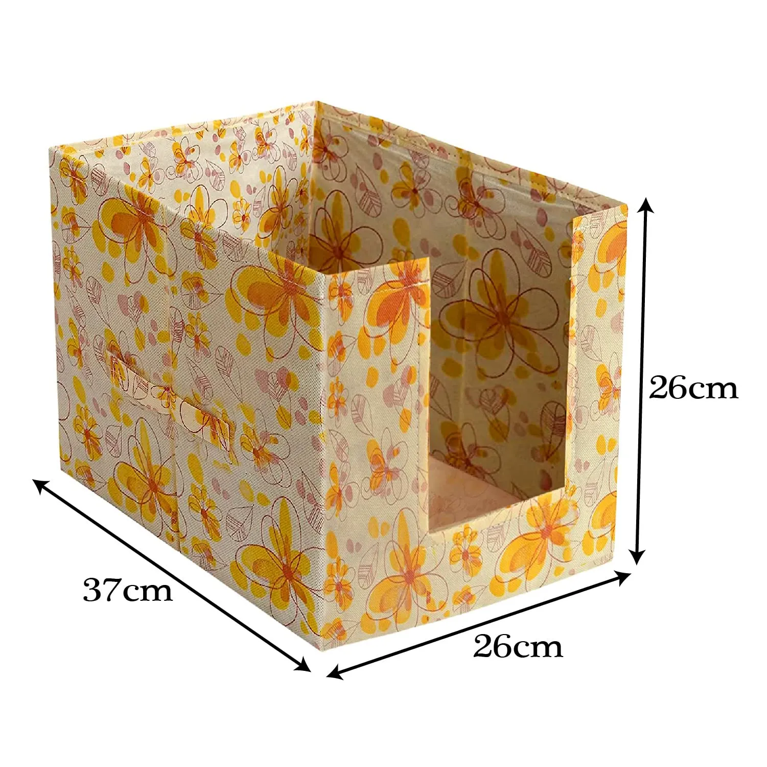 Heart Home Flower Printed Multiuses Non-Woven Closet Organizer With Handles- Pack of 2 (Yellow) -HS43HEARTH26479