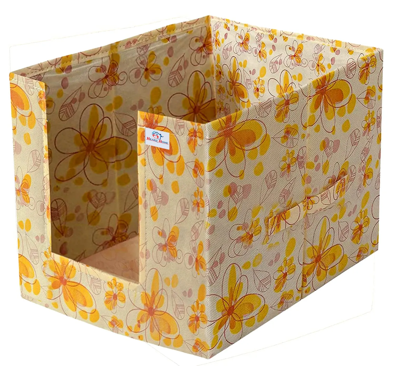 Heart Home Flower Printed Multiuses Non-Woven Closet Organizer With Handles- Pack of 2 (Yellow) -HS43HEARTH26479