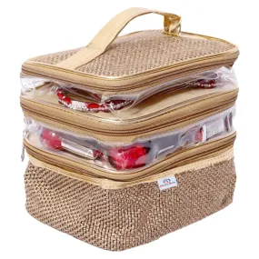 Heart Home Jute 3 Compartment Jewellery Organizer For Bangles, Small Jewellery & Cosmetic (Gold) 54HH4074.