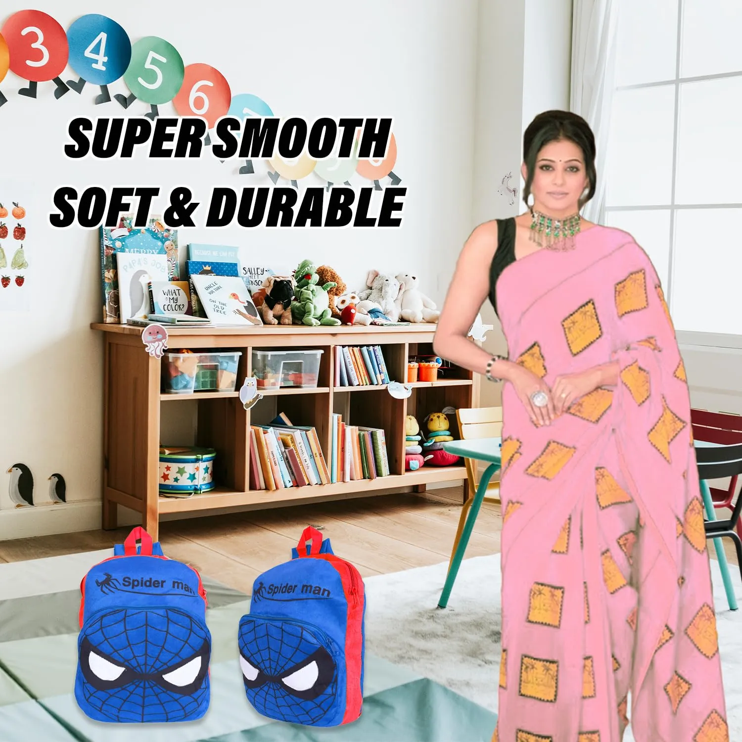 Heart Home Marvel Spider-man School Bag | Velvet Kids School Bags | Student Bookbag | School Bag for Girls & Boys | School Backpack for Kids | Single Compartments | Blue