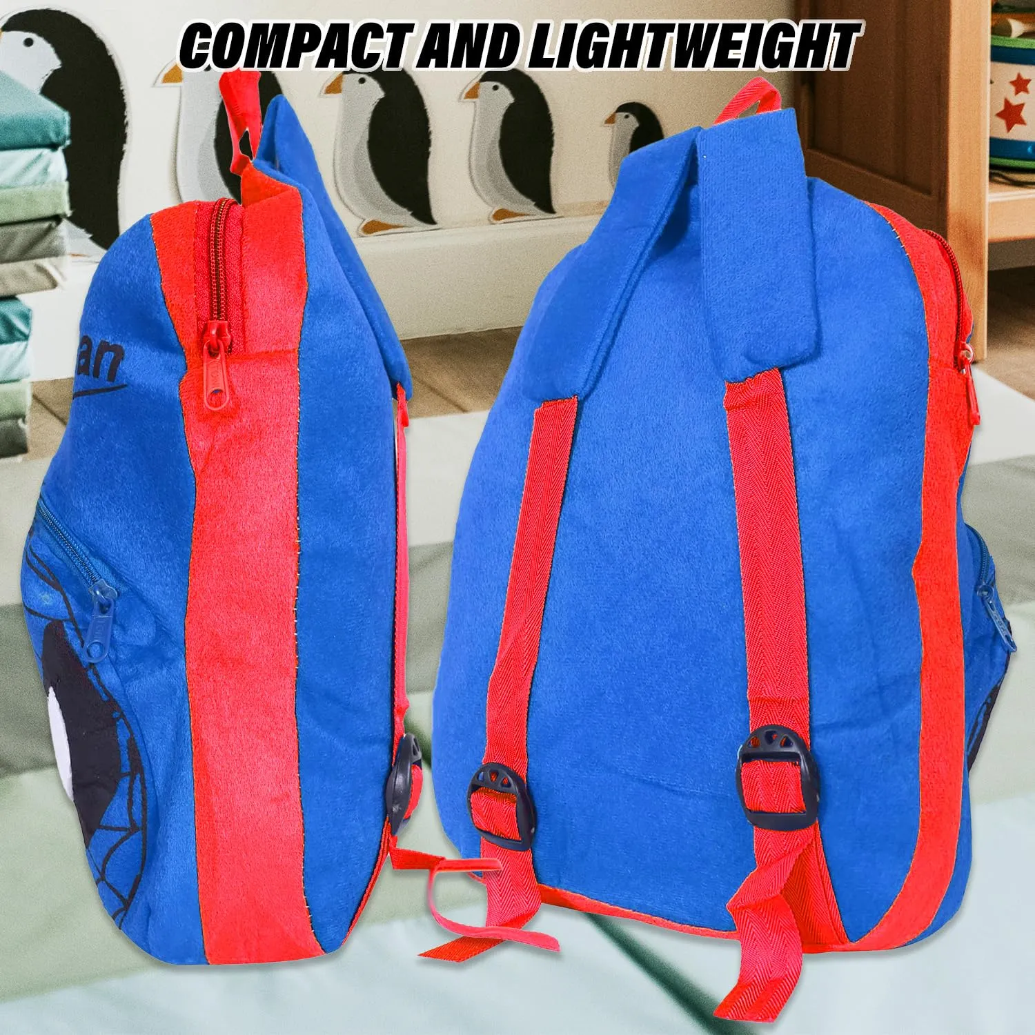 Heart Home Marvel Spider-man School Bag | Velvet Kids School Bags | Student Bookbag | School Bag for Girls & Boys | School Backpack for Kids | Single Compartments | Blue