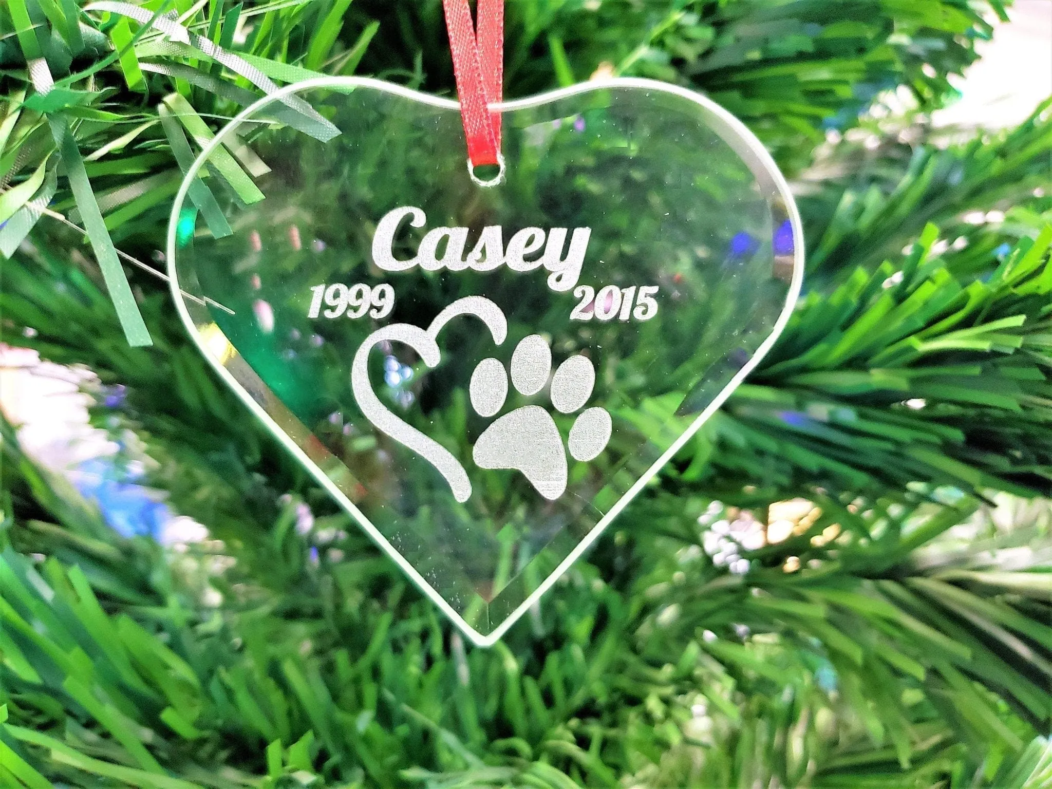 Heart Paw Design Pet Memorial | Glass Ornament