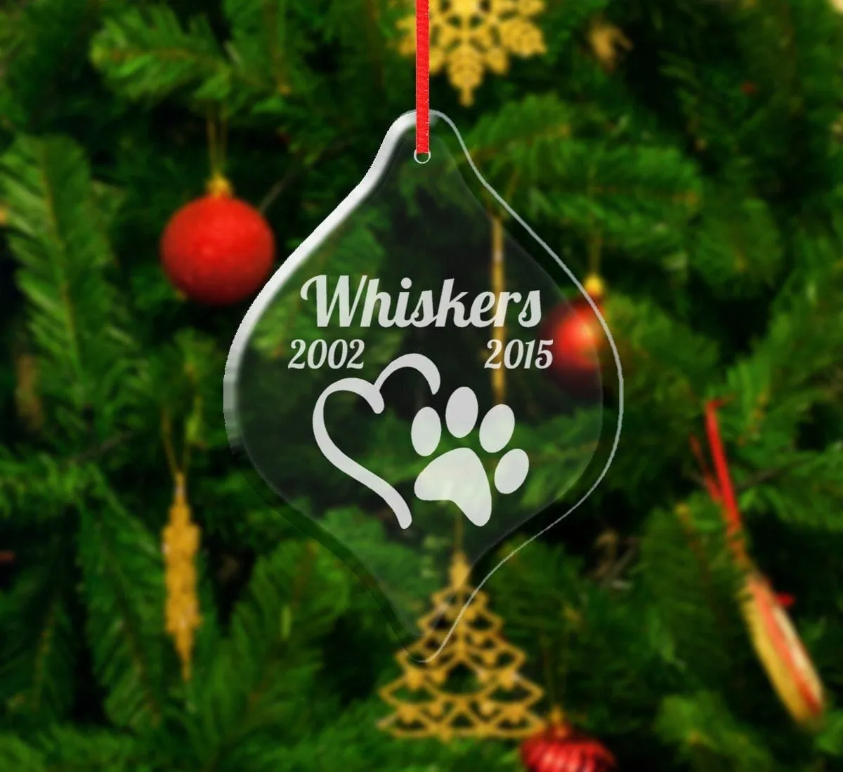 Heart Paw Design Pet Memorial | Glass Ornament
