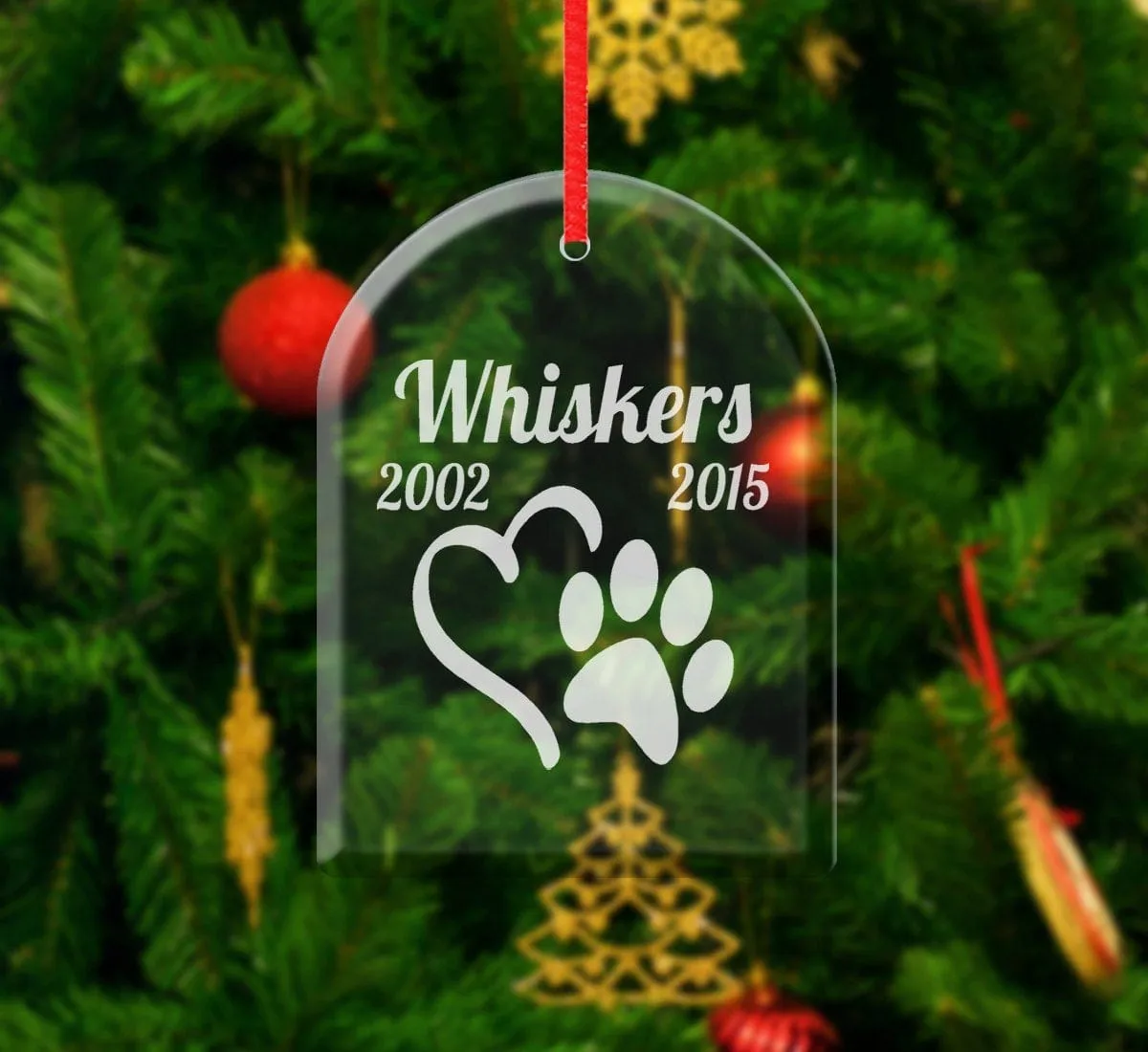 Heart Paw Design Pet Memorial | Glass Ornament