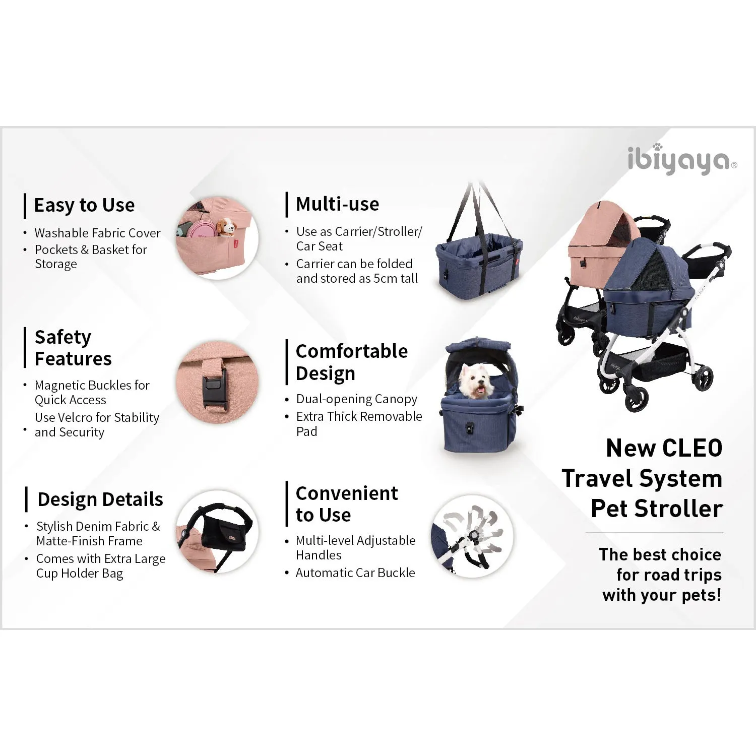 Ibiyaya Cleo Travel Stroller (Blue Jeans)