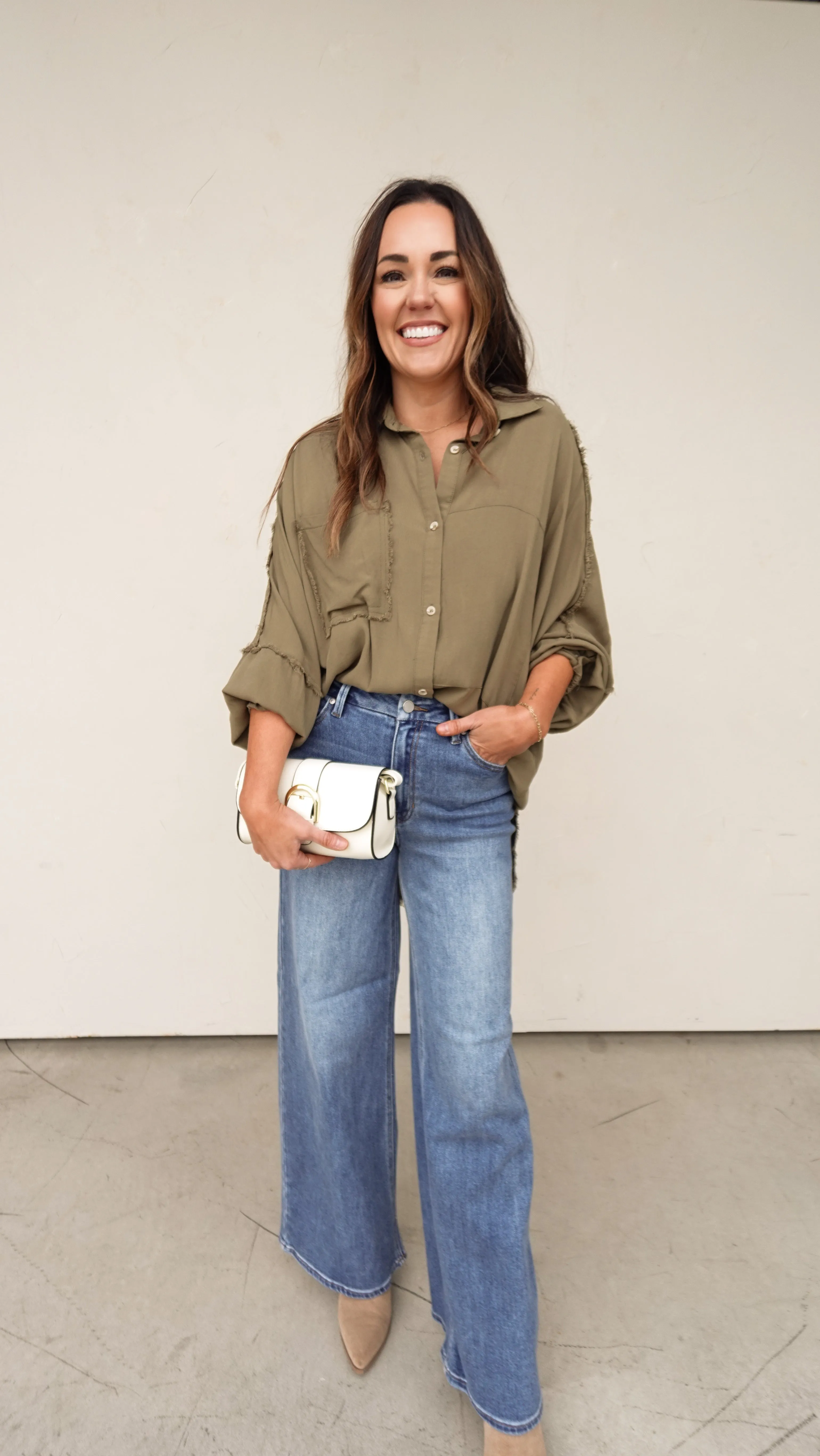 Ivory Shoulder Bag with Gold Buckle
