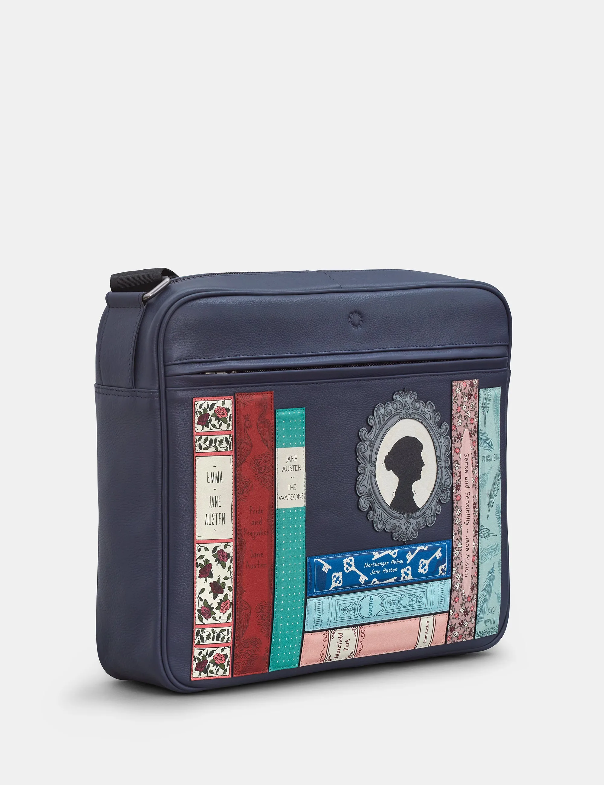 Jane Austen Bookworm Navy Leather Messenger Bag