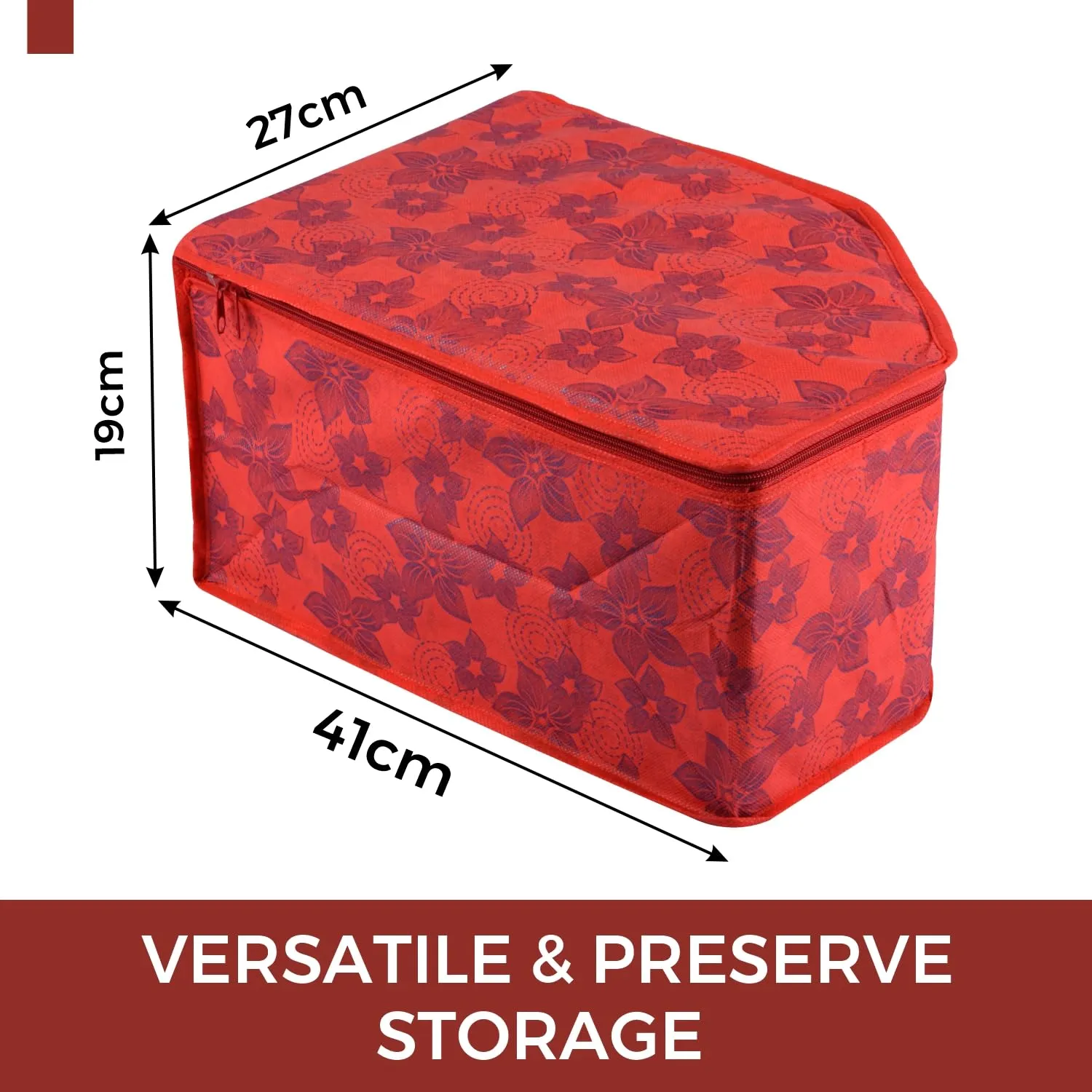 Kuber Industries Blouse Cover | Clothes Storage Bag | Zipper Wardrobe Organizers | Non-Woven Clothes Organiser | Side Transparent Blouse Organizer | New Flower-Design | Pack of 12 | Red